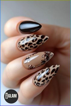 Black Cheetah Nail Designs, Trendy 2024 Nails, Glitter Cheetah Nails, Colorful Twists, Leo Nails