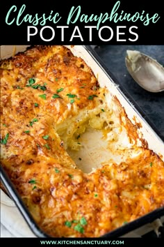 a casserole dish with cheese and parsley on top