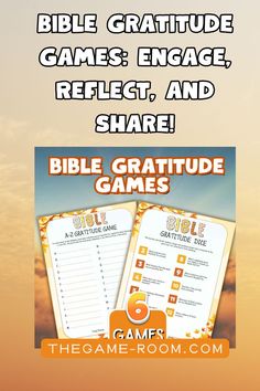 the bible game for kids with an orange background and text that reads bible gratitude games engage, reflect, and share