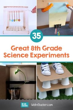 the words great 8th grade science experiments are in front of pictures of children's toys