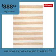 a white and beige rug with stripes on the bottom, $ 38 98 reg $ 55 00