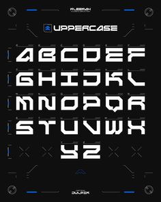 the uppercase font and lowercase letters are all white with blue lines on them