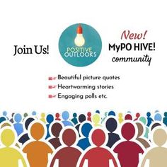 an advertisement for the new mypo hive community, featuring people in colorful silhouettes