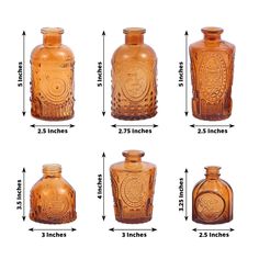 the sizes of glass bottles are shown with measurements