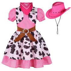 PRICES MAY VARY. Girls cowgirl costume set: 1× cowgirl dress, 1×bandana , 1×pink cowgirl hat,and1×badge . Cowgirl Elements: Vest and skirt are printed with a black and white zebra pattern, the vest and belt are integrated with the cowgirl dress.With the pink plaid square scarf and hat, your girl is a cute cowgirl that she will love. Easy to Wear: The velcro makes it easy to put on and take off.The cowgirl costume’s fabric is comfortable and breathable, with elastic bubble cuff design, our girls Girls Cowgirl Costume, Girls Mermaid Costume, Rodeo Dress, Cowgirl Dress, Halloween Western, Cowgirl Halloween, Dance Costumes Dresses, Baby Costumes Girl, Pink Cowboy Hat