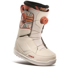 the snowboard boots are white and orange