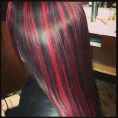 ♥ Black Hair With Red Highlights