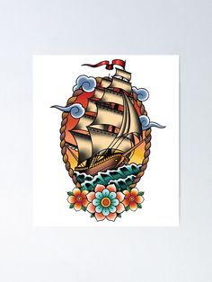 an image of a pirate ship with flowers on it