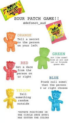 an info sheet with different colored gummy bears and instructions for how to use them