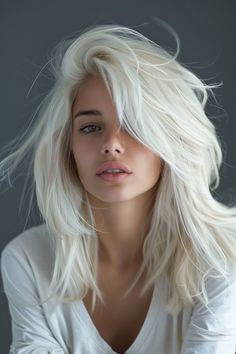 55+ Reasons Why Platinum Blonde Hair Is This Season’s Hottest Trend Long Ice Blonde Hair, Medium Length White Blonde Hair, All Over Platinum Blonde, Platinum Blonde Hair Brown Eyes, Platinum Blonde Hair Women, Medium Length Platinum Blonde Hair, White Hair Ideas, Platinum Blonde Hair Short, Ice Animals