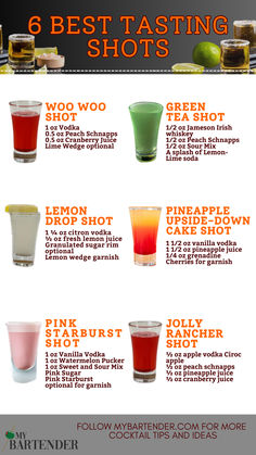 Best Tasting Shots Strong Cocktails That Taste Good, Shot Bar Ideas, Fun Shot Ideas, Party Drinks Alcohol For A Crowd, Fruity Shots, Easy Shot Recipes, Drink Shots, Drunk Games