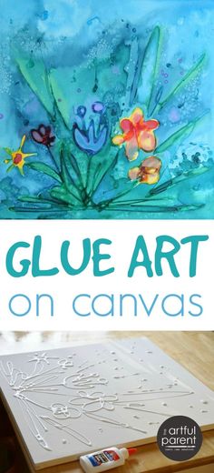 the cover of glue art on canvass, with flowers and plants painted on it