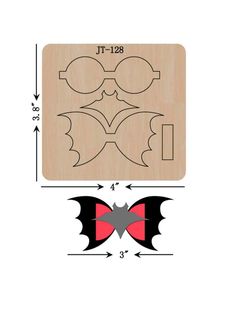 a wooden cutting board with an image of a bat on it and the measurements for each piece