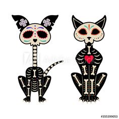 two cats with sugar skulls on their faces