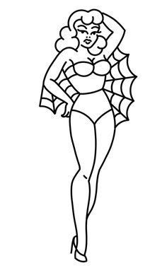 a drawing of a woman in a spider suit