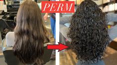 Perm In Long Hair, Perm Vs Natural Hair, Wavy Hair Perm Before And After, Women Perm Before And After, Straight Hair To Curly Perm, 2023 Perm Hair