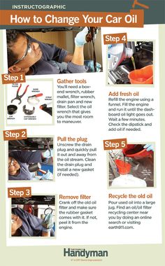 the instructions for how to change your car oil in 3 easy steps info graphic below