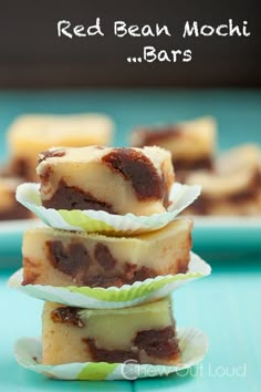 red bean mochi bars stacked on top of each other