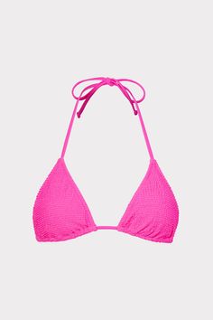 This classic string bikini top is done in our chic, textured swim fabric. It’s padded and it ties around the neck and in the back. Wear it with our matching textured bottoms. It comes in neon pink and white. Hot Pink Clothes, Pink Triangle Swimwear, Scene Queen Outfit, Pink Triangle Top Swimwear, Tropical Pink Triangle Top Swimwear, Pink Bikinis, Beachy Pink Triangle Top Swimwear, Bikinis Pink, Pink Triangle Top Swimwear With Built-in Bra