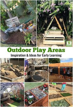 an outdoor play area with lots of different things to see and do in the yard