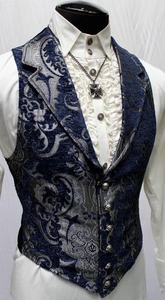 ARISTOCRAT VEST Blue/Silver Tapestry | Etsy Victorian Vampire, Steampunk Clothing, Steampunk Fashion, Fantasy Fashion, Character Outfits, Gothic Fashion, Victorian Fashion, Character Concept, Heavy Metal