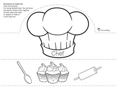 a chef hat with cupcakes cut out to make it easier for children to color