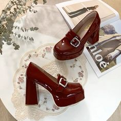 #heels #maryjanes #redheels #nightout #outfit #cute #hotshoes Dr Shoes, Cute Shoes Heels, Funky Shoes, Platform Block Heels, Fancy Shoes, Cute Heels, Girly Shoes, Shoe Inspo, College Style