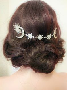 SALE Rhinestone Star and Moon Hair Chain Bridal Hair vine image 3 Moon Hair Accessories, Celestial Hair, Space Hair, Witchy Outfits, Stars Wedding, Glam Accessories, Moon Hair, Bridesmaid Hair Pins, Hair Chain