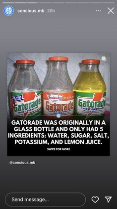 three bottles of gatorade sitting next to each other