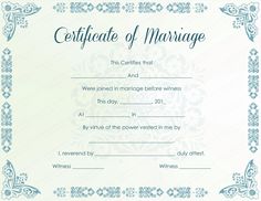 a certificate for marriage with blue and white designs on the front, in an ornate frame