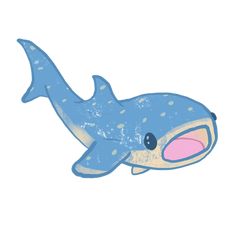 a drawing of a blue whale with spots on it's face and mouth, smiling