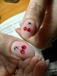 Nails With Cherry, Short French Tips, Cherry Nail Art, Cherry Nail, Short French, Cherry Design, Cherry Nails, Fnaf Funny