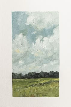 a painting of a field with clouds in the sky