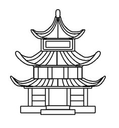 the pagoda tower is outlined in black and white