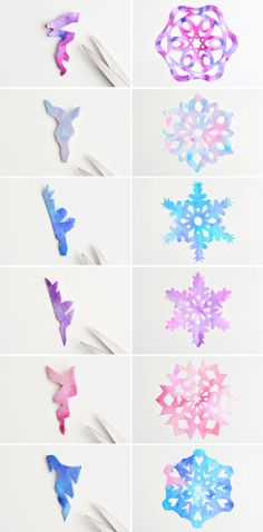 paper snowflakes are cut out and placed on top of each other