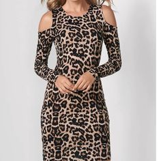 The Enduring Animal Print Pattern Of This Long Sleeved, Cold Shoulder Bodycon Dress Make It A Solid Wardrobe Investment. Flattering Above-Knee Length And Moderate Scoop Neck Means This Dress Makes The Most Of Every Figure! Sizes: Xs (2) Print Placement May Vary Cold Shoulder Fabric Has Stretch Viscose/Elastane. Thanks For Visiting Gracethenshop Fast Shipping Bundle Of 3 Or More Gets Automatically 10% Off Tank Top Midi Dress, 60 Dress, Wrap Tank Top, Satin Bralette, Black Dress With Pockets, Boho Tunic Dress, Animal Print Pattern, Athletic Dress, Animal Print Dress