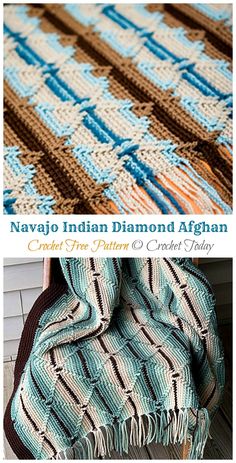 Navajo Indian Diamond Afghan ­Crochet Free Pattern [Video] - Crochet & Knitting Crochet Throw Pattern, Crochet Blanket Pattern Easy