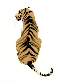 a drawing of a tiger jumping up in the air with its tail extended and it's eyes closed