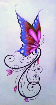 a colorful butterfly with swirls on it's wings