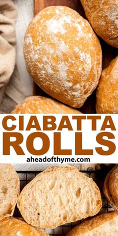 ciabatta rolls on a cooling rack with text overlay