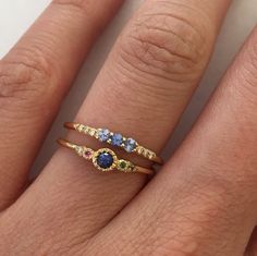 Nontraditional Promise Rings, Ring With Inset Stones, Birthstones By Month Rings, Real Gemstone Jewelry, Non Traditional Engagement Rings Sapphire, Rose Gold Simple Engagement Ring, Dainty Gemstone Ring, Gold Rings Dainty, Gold Gemstone Jewelry