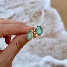 Sea Glass Gold Stacking Ring Beach Glass Stacking Ring - Etsy Blue Sea Glass Ring, Rings Turquoise, Seaglass Jewelry, Stacker Rings, Gold Ring Stack