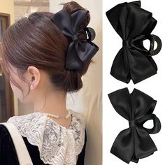 PRICES MAY VARY. ♥【NEUTRAL COLOR HAIR GRIPS FOR EVERYONE】FDBJulyy bow claw clip set comes in 2 neutral colors, Premium Glossy black and with a soft matte finish Premium black, it can match any hair color and any wearing style . ♥【ONE SIZE FITS ALL】The 5.31*3.54*2.55"Premium bow hair clips is big enough to hold large sections of thick hair, but still close tightly. Will not hurt the scalp or pull down your hair. These bow clips are perfect for any type of hair including thick, thin, curly, fine a Dunner Wordend Haar, Hair Clips For Women, Hair Grips, Tools For Women, Hair Clamps, Bows Hair, Bow Hair Accessories, Hair Accessories Clips, Claw Clips