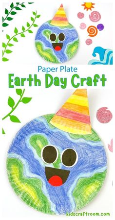 paper plate earth day craft with an image of a face and a hat on it