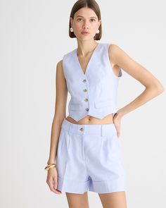 J.Crew: Remi Short In Stretch Linen Blend For Women Classic Linen Bermuda Shorts For Summer, Elegant Cotton Bermuda Shorts, Chic Bermuda Cotton Shorts, Elegant Cotton Shorts With Pockets, Elegant Knee-length Cotton Bermuda Shorts, Classic Linen Shorts, Relaxed Fit Linen Bermuda Shorts For Workwear, Fitted Linen Shorts For Spring, Fitted Cotton Bermuda Shorts For Work