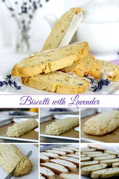 a collage of photos showing biscuits with lavender