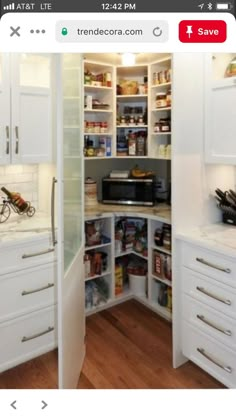 an open pantry with lots of food in it