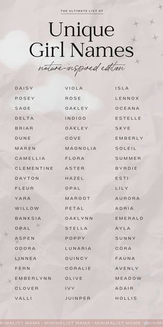 the unique girl names poster is shown