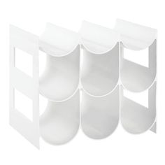 a white shelf with six shelves on each side