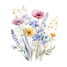 watercolor painting of wildflowers and lavender